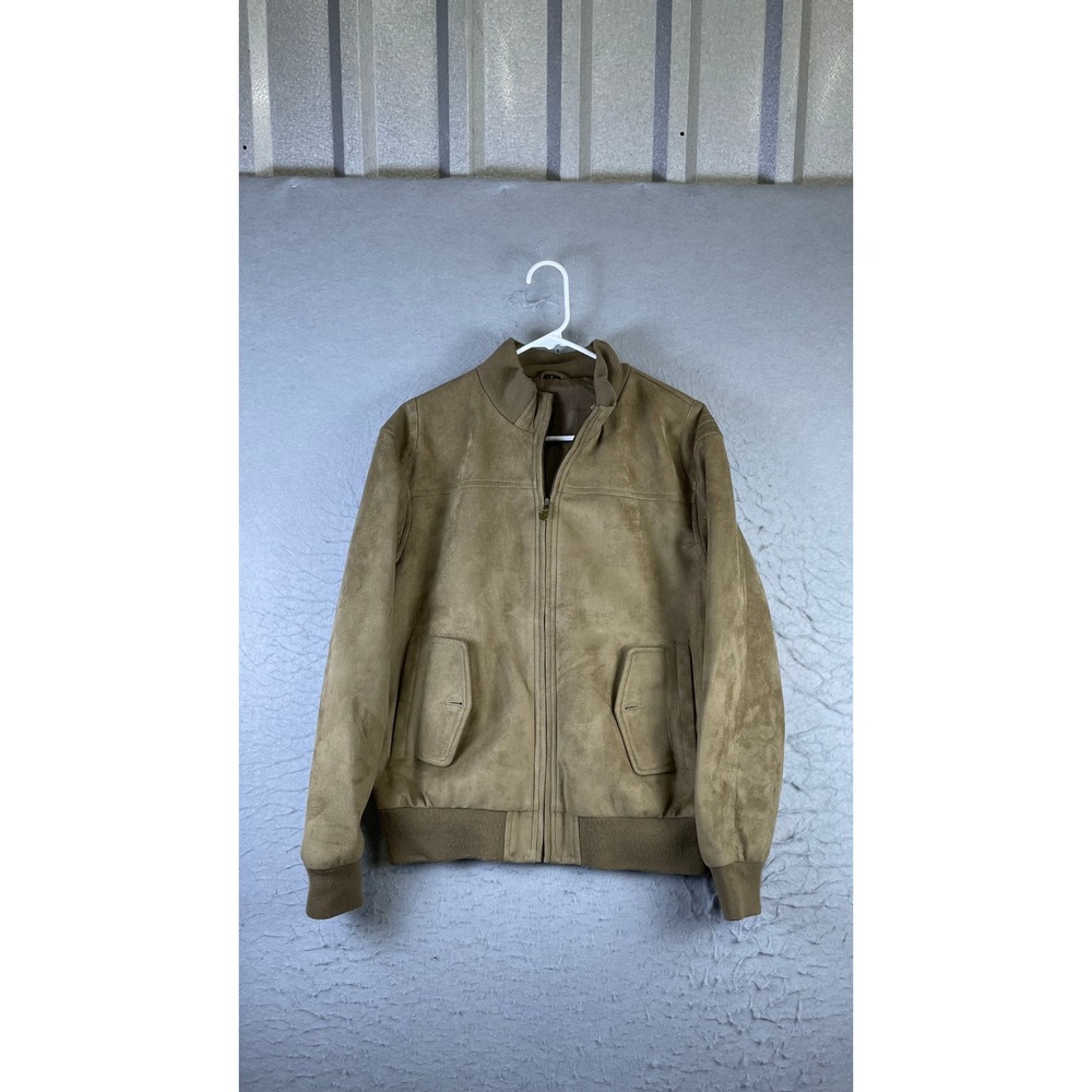 AC Dimilano Bomber Jacket Mens Small Tan Excellent Faux Suede Full Zip Ribbed